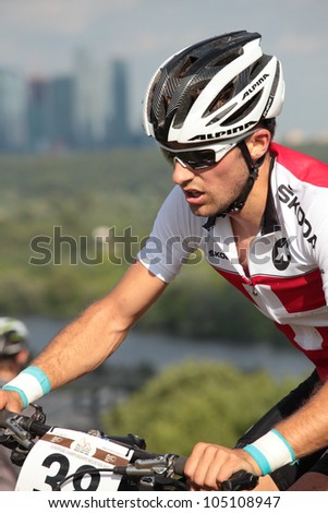 MOSCOW, RUSSIA - JUNE 9: Lukas Loretz (Switzerland) in the European Mountain Bike Cross-Country Championship in Moscow, Russia at June 9, 2012