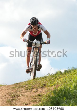 MOSCOW, RUSSIA - JUNE 9: Matthias Stirnemann (Switzerland) in the European Mountain Bike Cross-Country Championship in Moscow, Russia at June 9, 2012