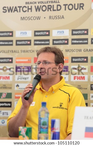 MOSCOW, RUSSIA - JUNE 6: FIVB technical supervisor Dirk Decher during a press conference of opening the Beach Volleyball Swatch World Tour in Moscow, Russia at June 6, 2012.