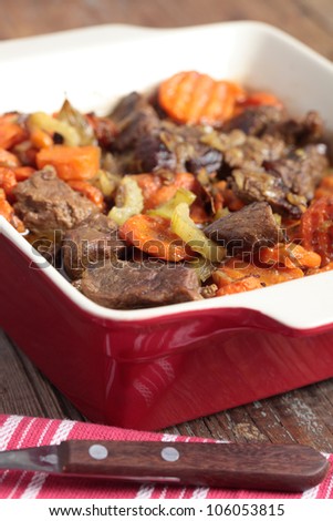 Stew with lamb meat, carrot, celery, and spices