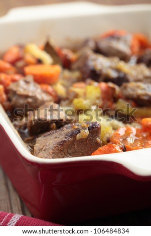 Stew with lamb meat, carrot, celery, and spices
