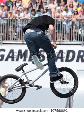 MOSCOW, RUSSIA - JULY 8: Sean Ricany, USA, in BMX competitions during Adrenalin Games in Moscow, Russia on July 8, 2012