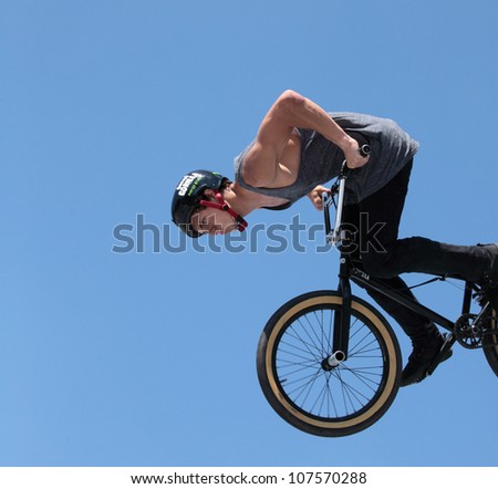 MOSCOW, RUSSIA - JULY 8: Alexander Nikulin, Russia, in BMX competitions during Adrenalin Games in Moscow, Russia on July 8, 2012