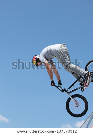 MOSCOW, RUSSIA - JULY 8: Alessandro Barbero, Italy, in BMX competitions during Adrenalin Games in Moscow, Russia on July 8, 2012