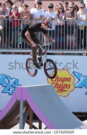 MOSCOW, RUSSIA - JULY 8: Christian Rigal, USA, in BMX competitions during Adrenalin Games in Moscow, Russia at July 8, 2012
