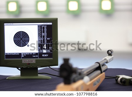 MOSCOW, RUSSIA - JULY 9: Electronic target system for sport shooting during open training session before the Olympics in the Lisya Nora sports complex in Moscow Region, Russia at July 9, 2012