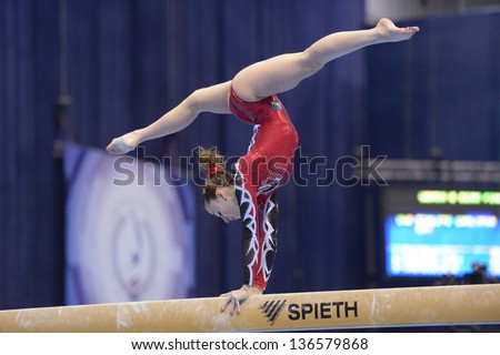 Moscow, Russia - April 21: Carlotta Ferlito, Italy Performs Exercise On Balance Beam In Final Of 5th European Championships In Artistic Gymnastics In Moscow, Russia On April 21, 2013