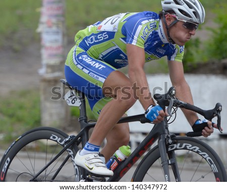 KIEV, UKRAINE - MAY 24: Denis Kostyuk, Kolss cycling team, Ukraine, in the bicycle racing Race Horizon Park in Kiev, Ukraine on May 24, 2013