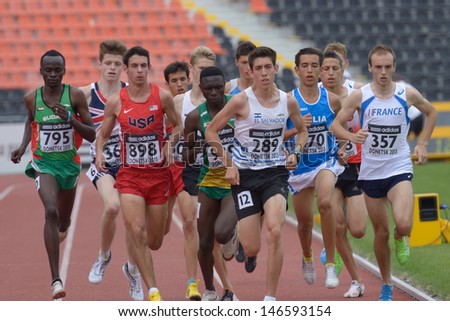 DONETSK, UKRAINE - JULY 11: Athletes compete in the heat on 1500 meters during 8th IAAF World Youth Championships in Donetsk, Ukraine on July 11, 2013
