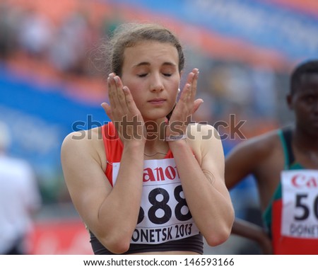 DONETSK, UKRAINE - JULY 11: Emma Stahr of  Germany before the heat on 800 meters during 8th IAAF World Youth Championships in Donetsk, Ukraine on July 11, 2013