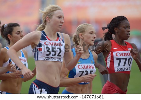 DONETSK, UKRAINE - JULY 11: Girls compete in 800 m during 8th IAAF World Youth Championships in Donetsk, Ukraine on July 11, 2013