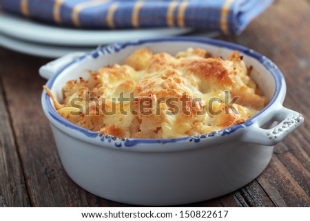 Cauliflower cheese in a baking dish