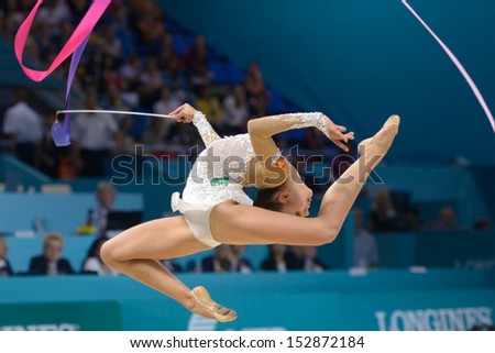 KIEV, UKRAINE - AUGUST 29: Margarita Mamun of Russia in action during the 32nd Rhythmic Gymnastics World Championships in Kiev, Ukraine on August 29, 2013