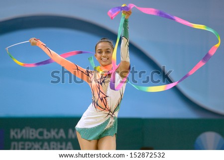 KIEV, UKRAINE - AUGUST 29: Nishtha Shah of India in action during the 32nd Rhythmic Gymnastics World Championships in Kiev, Ukraine on August 29, 2013