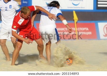 MOSCOW, RUSSIA - JULY 13, 2014: Match Belarus vs Greece during Moscow stage of Euro Beach Soccer League. Belarus won 6-5