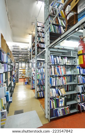 NOVOSIBIRSK, RUSSIA - OCTOBER 5, 2014: Interior of book depository of the State Scientific Library opened for public during the 4th Science Festival. The event aimed to popularize science