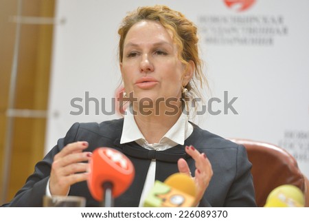 NOVOSIBIRSK, RUSSIA - OCTOBER 23, 2014: Deputy General Director of the Philharmonic on international relations Alena Bolkvadze on the press conference in honor of opening Sib Jazz Fest