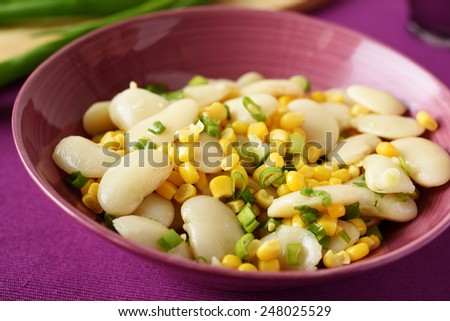 Salad with lima bean, corn, and green onion