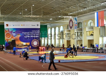 ST. PETERSBURG, RUSSIA - MAY 6, 2015: International freestyle wrestling tournament Victory Day in Mikhailovsky manege. This traditional competitions dedicated to the Victory in WWII