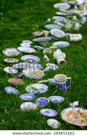 ST. PETERSBURG, RUSSIA - JUNE 4, 2015: Installation in the Mikhailovsky Garden during the festival Emperor\'s Gardens of Russia. The exposition Silk Road Gardens is in focus of festival this year