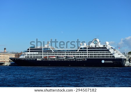 ST. PETERSBURG, RUSSIA - JUNE 27, 2015: Cruise liner Azamara Quest of Azamara Club Cruises moored at English embankment. The ship built in 2012 and can accommodate 686 guests