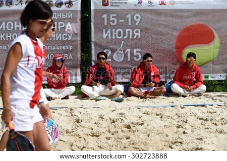 MOSCOW, RUSSIA - JULY 15, 2015: Team Japan during the match of the ITF Beach Tennis World Team Championship against Belarus. Japan won 2-1