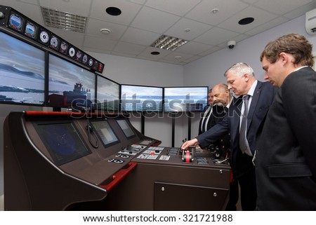ST. PETERSBURG, RUSSIA - SEPTEMBER 22, 2015: Marine simulator in the Ice navigation training center of Krylov state research center. New training programs rely to requirements of STCW Convention
