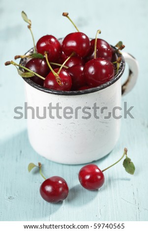 Sour cherry in the vintage rustic mug