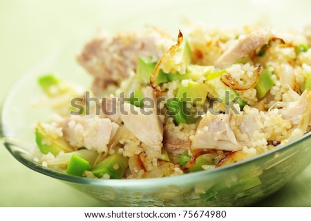 Warm chicken salad with avocado and couscous