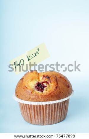 Blueberry muffin with label of its nutritional value