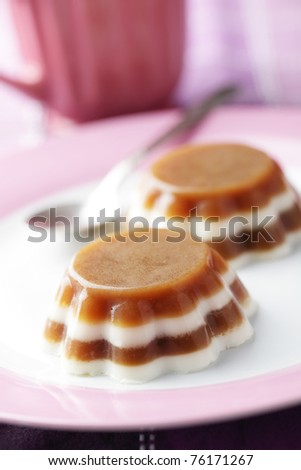 Gelatin dessert with coffee and milk layers