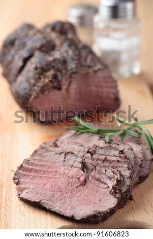 Slices of roast beef closeup