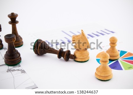 Chess pieces on business background. Company strategic behavior