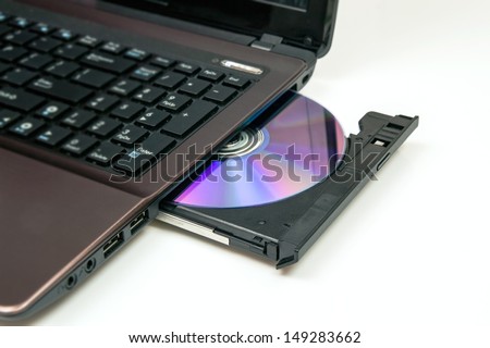 Laptop with open CD or DVD-ROM