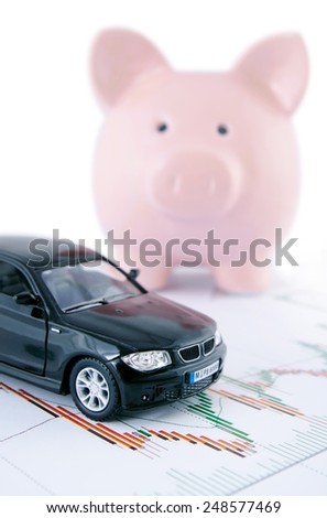 Saving money to buy a car. Driving economic concept