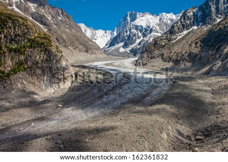 View to French Alps Valley under Mt. Blanc with Mer de Glace - Sea of Ice Glacier