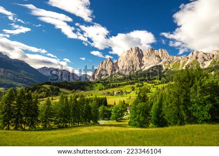Magnificent valley with Cristallo mountain group near Cortina d\'Ampezzo, Dolomites mountains, Italy Europe