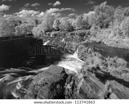 Hog\'s Back Falls, a natural landmark of Ottawa, captured on infrared film