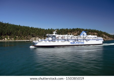 VANCOUVER,  BC - JULY 23: A BC ferry between Vancouver and Vancouver Island on July 26, 2013. BC Ferries announced plans to build three new vessels on July 23, 2013