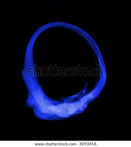 smoke ring (toroidal vortex) colorized blue on a black background