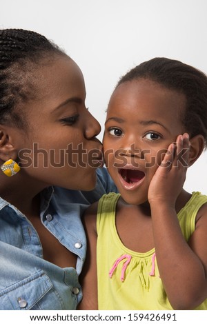 Young Black Mom Kissing Her Daughter