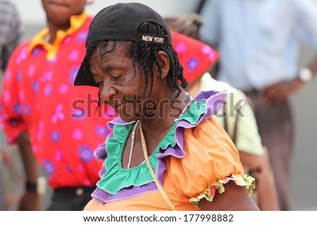 FALMOUTH, JAMAICA Ã¢Â?Â? MAY 11: An unidentified street performer dancing outside the port of Falmouth on MAY 11, 2011 in Jamaica ahead of the national labor day celebrations.