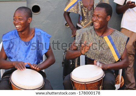 FALMOUTH, JAMAICA ÃÂ¢Ã?Ã? MAY 11: An unidentified street performers playing outside the port of Falmouth on MAY 11, 2011 in Jamaica ahead of the national labor day celebrations.