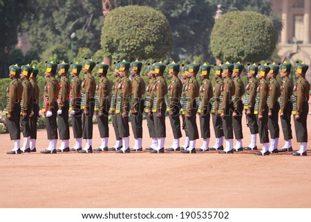 New Delhi, India -Ã?Â� February 25, 2012: Changing of the guard at the Rashtrapati Bhawan, the residence of the President of India in New Delhi, National Capital Region, North India