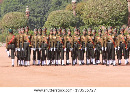New Delhi, India -Ã?Â� February 25, 2012: Changing of the guard at the Rashtrapati Bhawan, the residence of the President of India in New Delhi, National Capital Region, North India