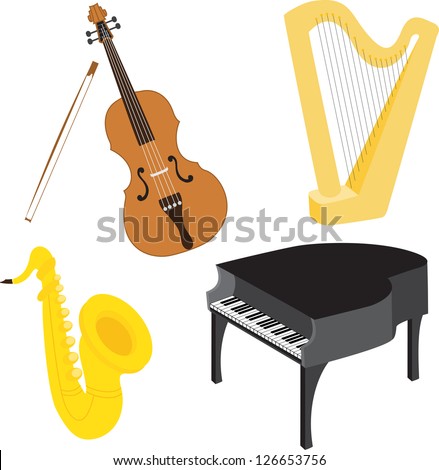 Cartoon Music Instruments Vector Set 1 - 126653756 : Shutterstock