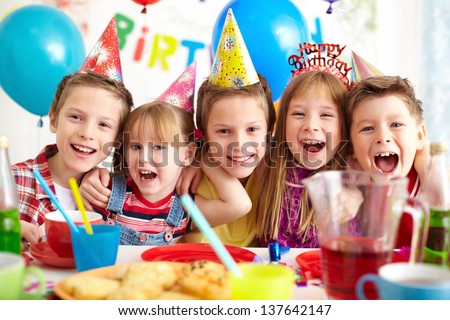 Group Of Adorable Kids Having Birthday Party