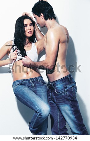 Portrait of wet passionate couple