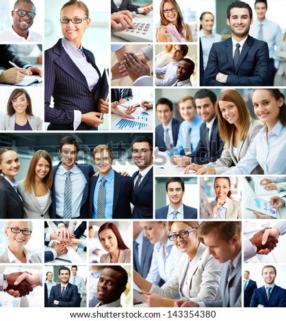 Collage Of Smart Businesspeople And Hands Of Co-Workers