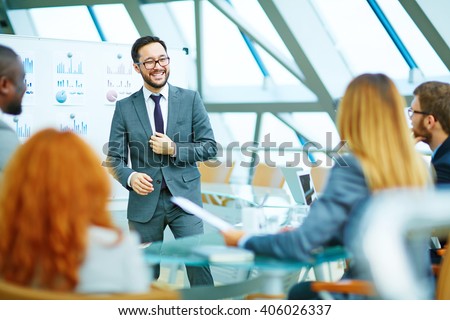 Positive CEO holding a meeting